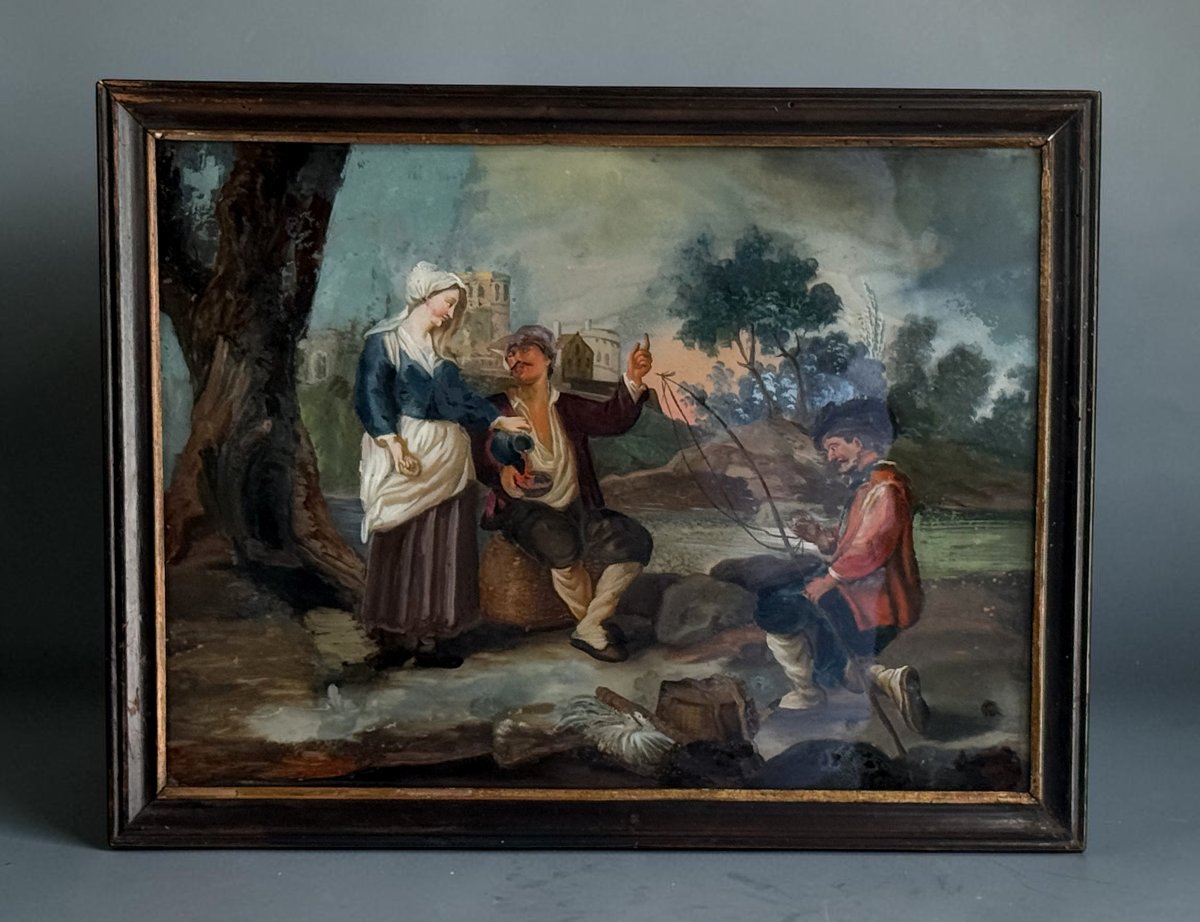 TABLEAU / ECOLE FRANCAISE DU XVIIIe FIXÉ SOUS VERRE " SCENE GALANTE N° 2 "-photo-3