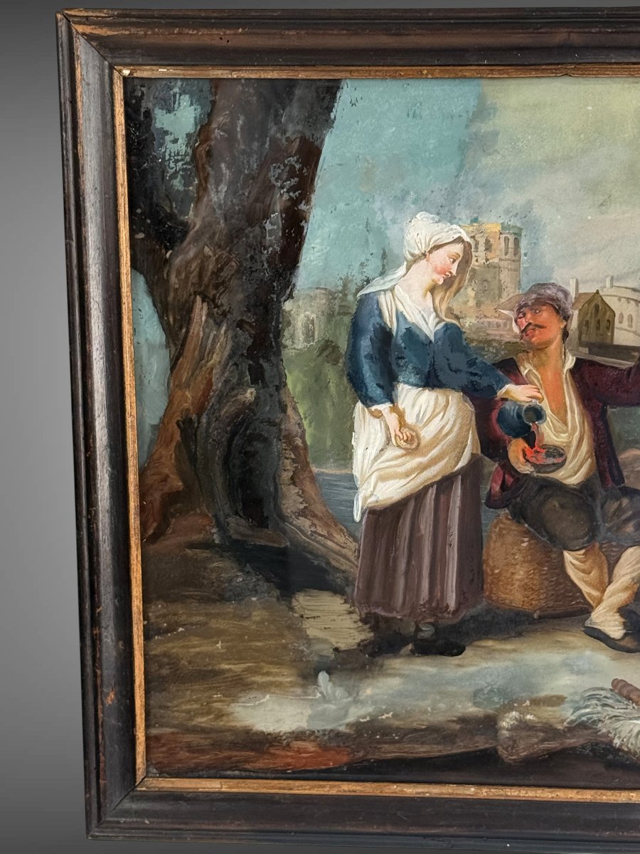 TABLEAU / ECOLE FRANCAISE DU XVIIIe FIXÉ SOUS VERRE " SCENE GALANTE N° 2 "-photo-1