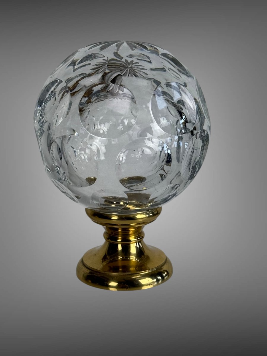 Crystal Stair Or Handrail Ball On A Brass Base-photo-3