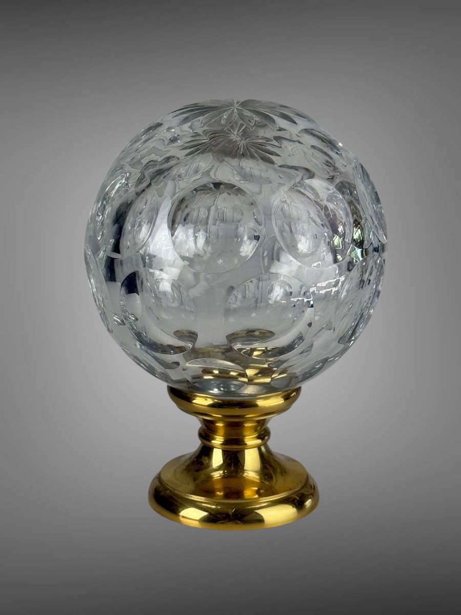 Crystal Stair Or Handrail Ball On A Brass Base-photo-2