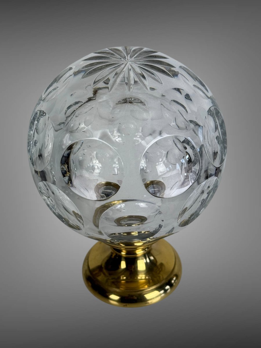 Crystal Stair Or Handrail Ball On A Brass Base-photo-3