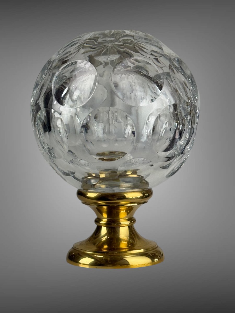 Crystal Stair Or Handrail Ball On A Brass Base