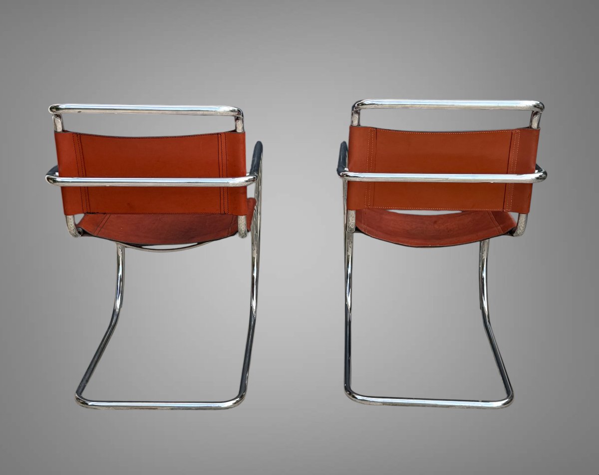 PAIRE DE FAUTEUILS CUIR ET CHROME MR20 DES ANNÉES 70 MODELE DE MIES VAN DER ROHE-photo-1