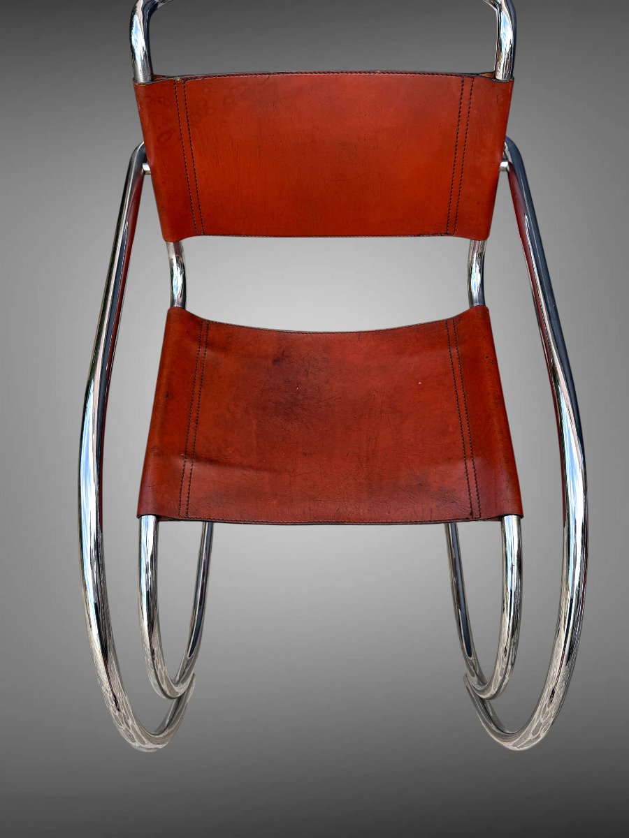 PAIRE DE FAUTEUILS CUIR ET CHROME MR20 DES ANNÉES 70 MODELE DE MIES VAN DER ROHE-photo-2