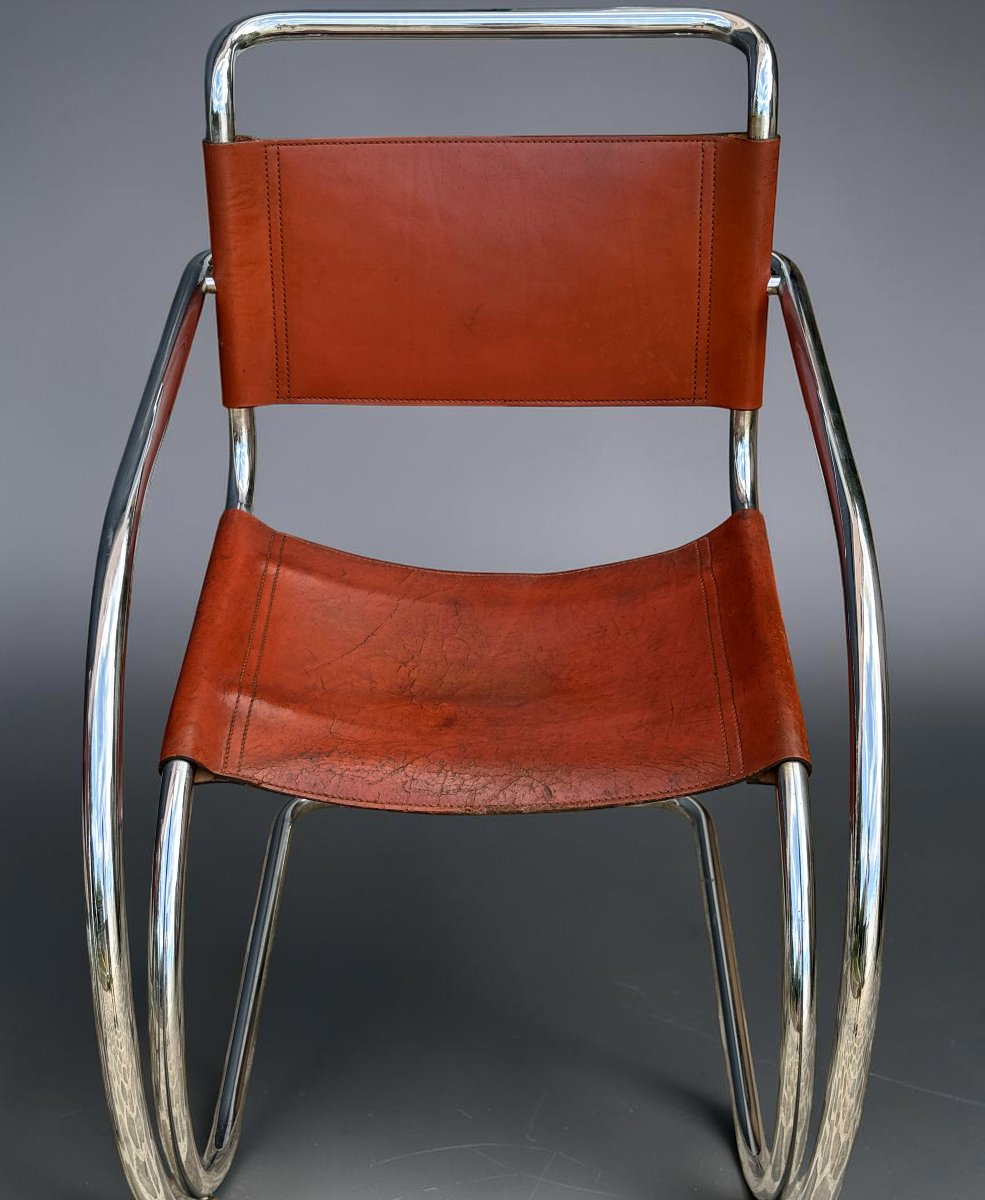 PAIRE DE FAUTEUILS CUIR ET CHROME MR20 DES ANNÉES 70 MODELE DE MIES VAN DER ROHE-photo-4