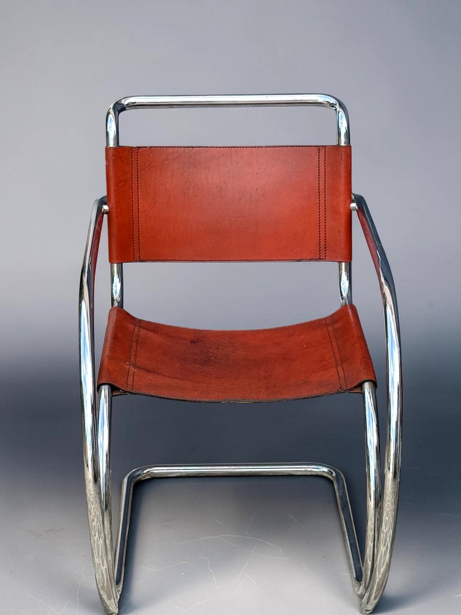 PAIRE DE FAUTEUILS CUIR ET CHROME MR20 DES ANNÉES 70 MODELE DE MIES VAN DER ROHE-photo-5