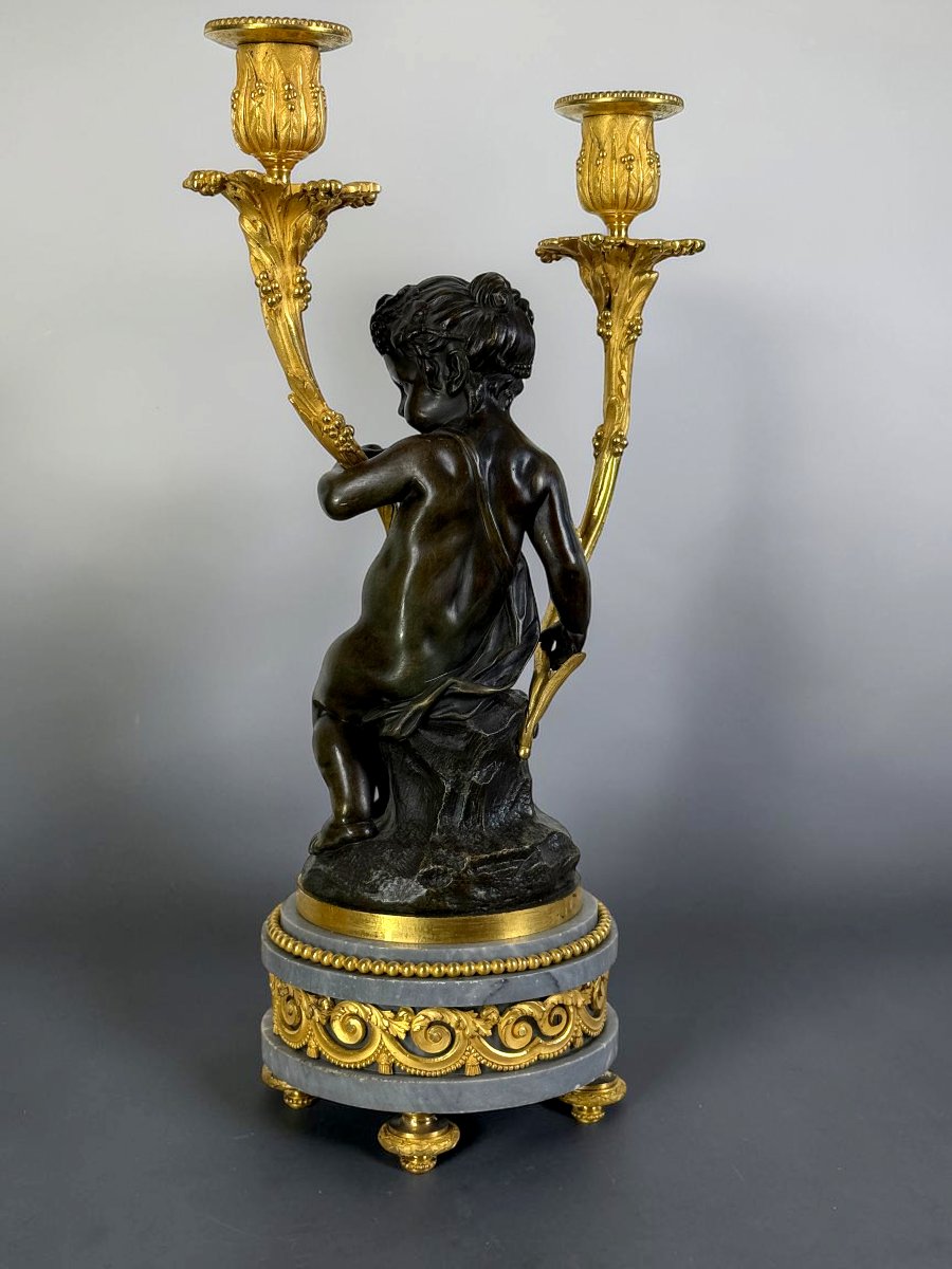 PAIRE DE CANDELABRES EN BRONZE PATINÉ ET DORÉ D'APRES CLODION EPOQUE NAPOLEON III-photo-2