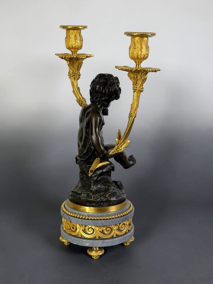 PAIRE DE CANDELABRES EN BRONZE PATINÉ ET DORÉ D'APRES CLODION EPOQUE NAPOLEON III-photo-4