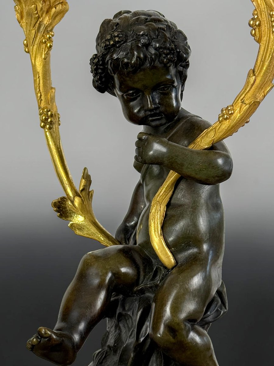 PAIRE DE CANDELABRES EN BRONZE PATINÉ ET DORÉ D'APRES CLODION EPOQUE NAPOLEON III-photo-6