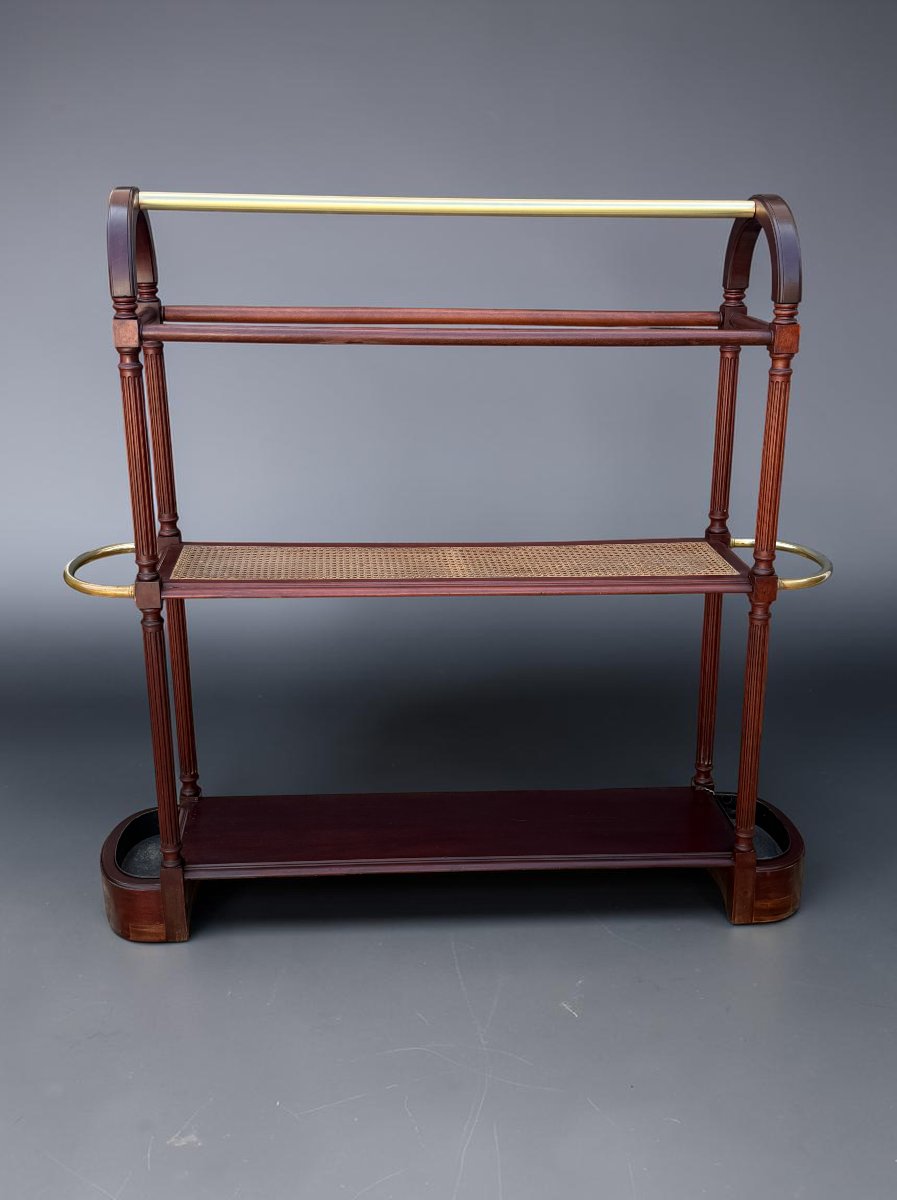 JETTE HABIT EN ACAJOU DU XIXe AVEC PLATEAU CANNÉ ET GARNITURE EN LAITON-photo-3