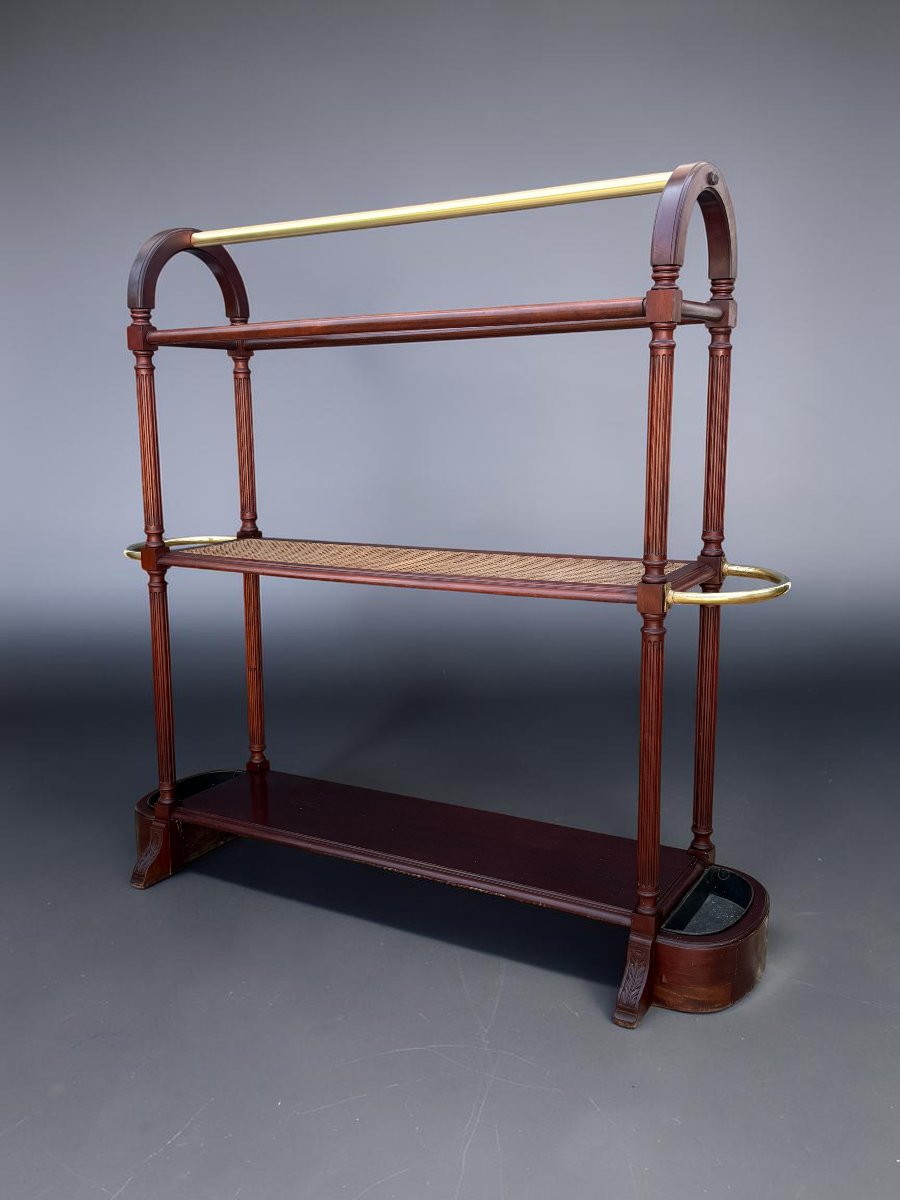JETTE HABIT EN ACAJOU DU XIXe AVEC PLATEAU CANNÉ ET GARNITURE EN LAITON-photo-4