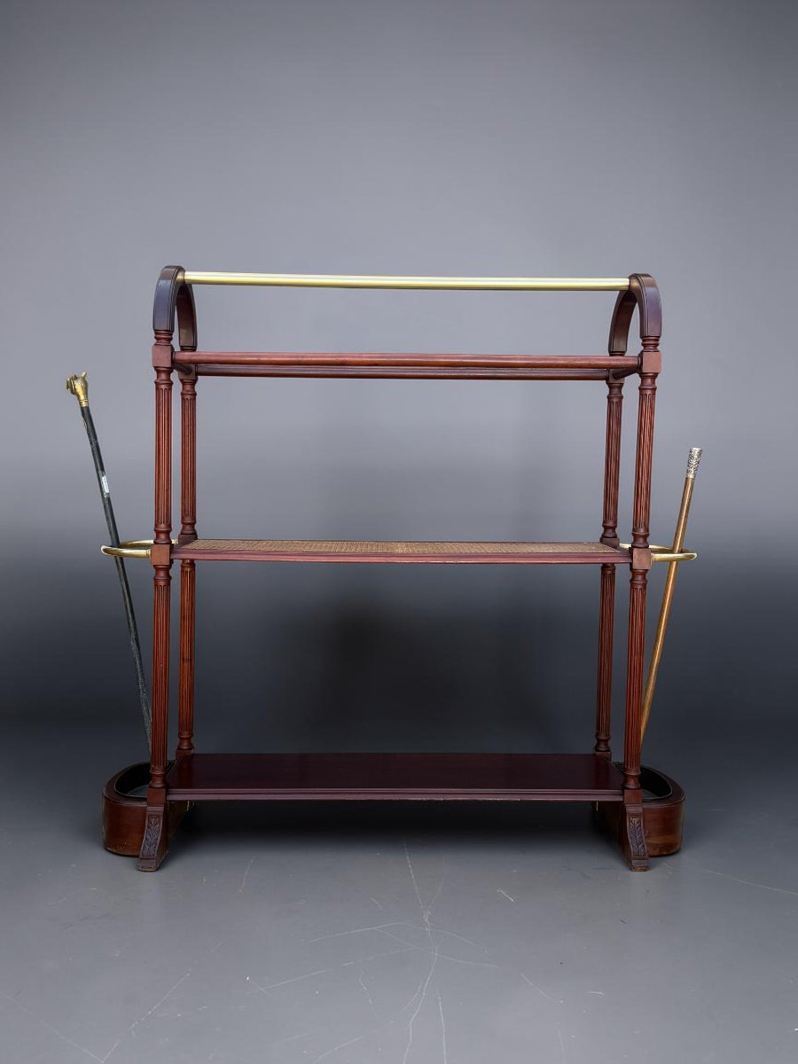 JETTE HABIT EN ACAJOU DU XIXe AVEC PLATEAU CANNÉ ET GARNITURE EN LAITON-photo-1