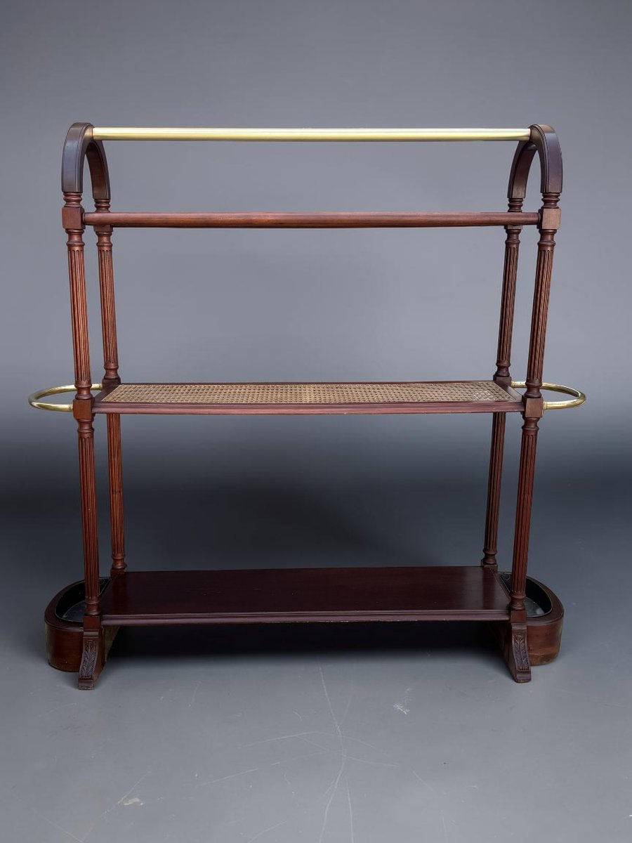 JETTE HABIT EN ACAJOU DU XIXe AVEC PLATEAU CANNÉ ET GARNITURE EN LAITON-photo-3
