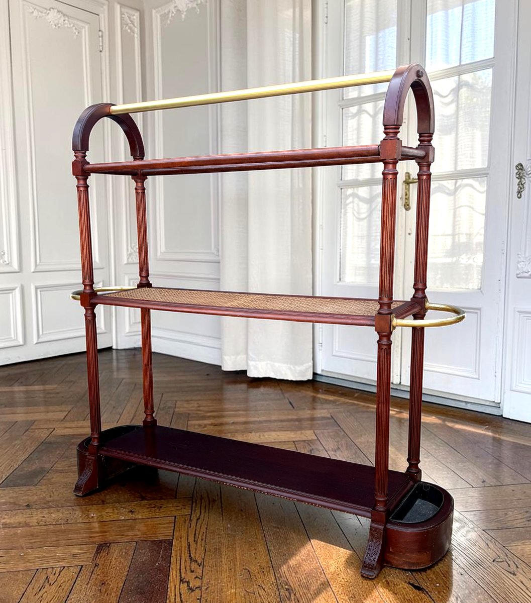 JETTE HABIT EN ACAJOU DU XIXe AVEC PLATEAU CANNÉ ET GARNITURE EN LAITON