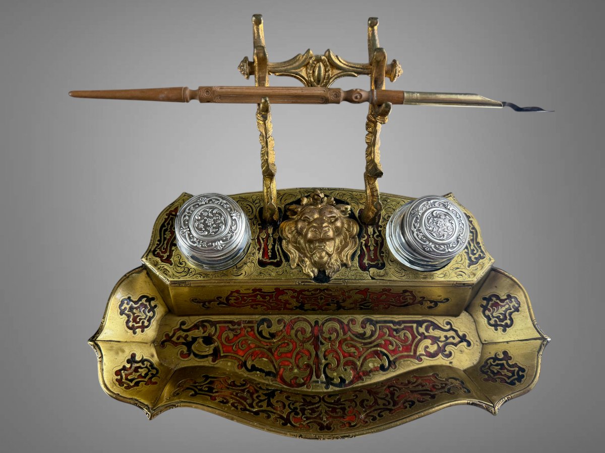 Napoleon III Inkwell In Gilded Bronze And Champlevé Enamel With A Silver Stopper-photo-2