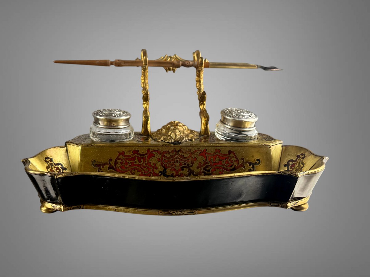 Napoleon III Inkwell In Gilded Bronze And Champlevé Enamel With A Silver Stopper-photo-4