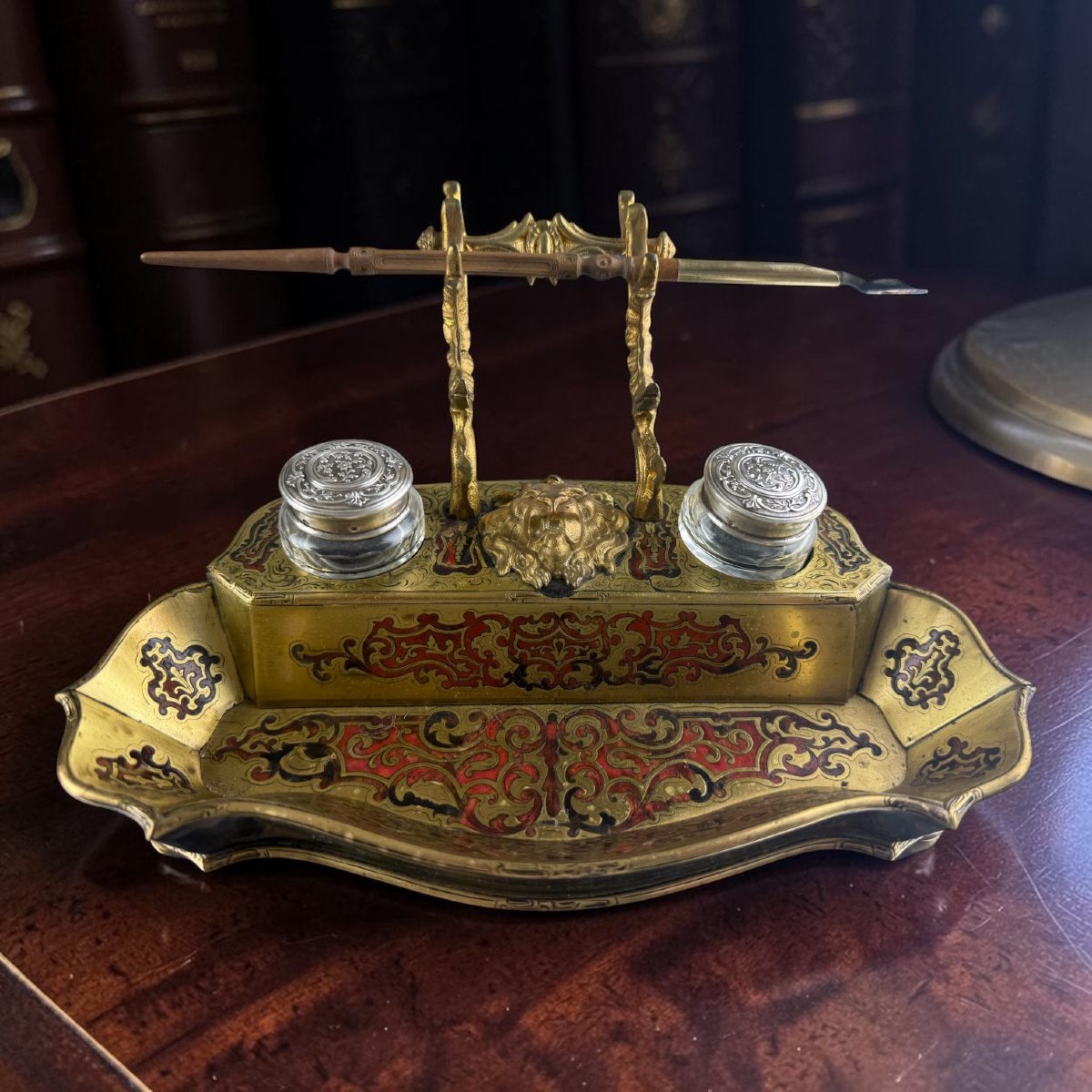 Napoleon III Inkwell In Gilded Bronze And Champlevé Enamel With A Silver Stopper-photo-1
