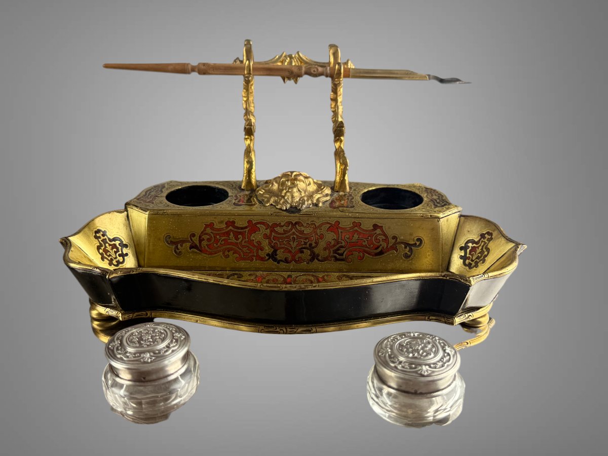 Napoleon III Inkwell In Gilded Bronze And Champlevé Enamel With A Silver Stopper-photo-2