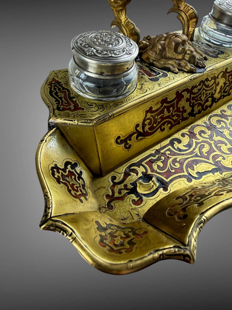 Napoleon III Inkwell In Gilded Bronze And Champlevé Enamel With A Silver Stopper-photo-4
