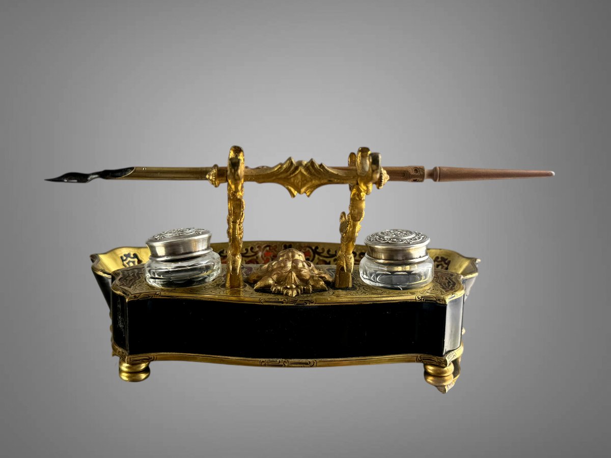Napoleon III Inkwell In Gilded Bronze And Champlevé Enamel With A Silver Stopper-photo-5