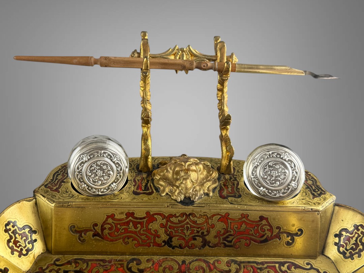 Napoleon III Inkwell In Gilded Bronze And Champlevé Enamel With A Silver Stopper-photo-6