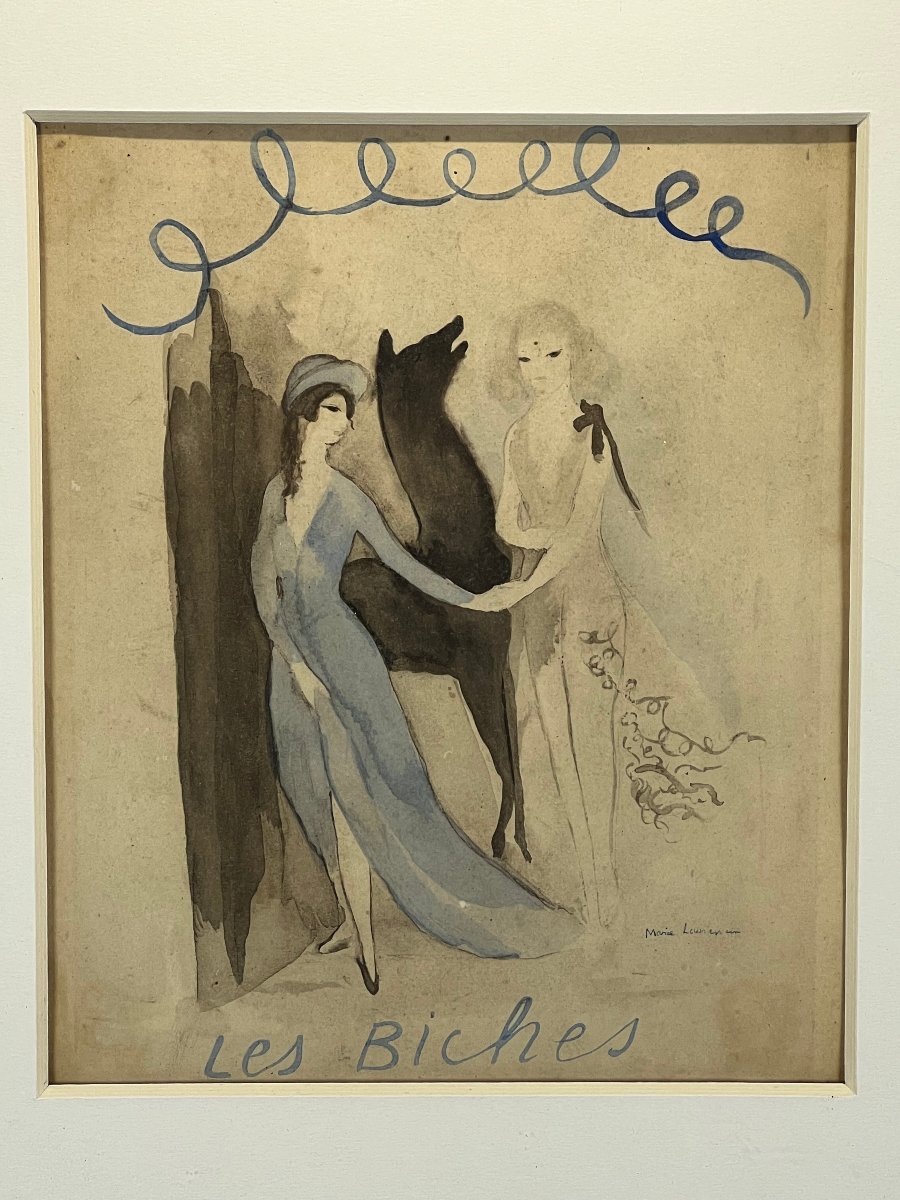 Painting / Marie Laurencin (1883–1956) – Watercolor Under Glass, "the Deer"-photo-6