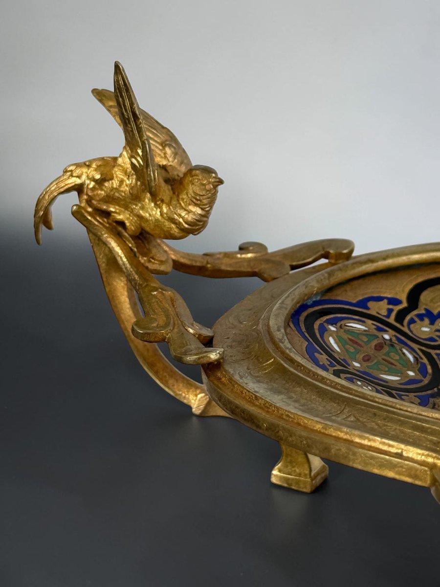 Gilded Bronze Tray With Champlevé Enamels, Signed By Alphonse Giroux, Napoleon III-photo-6