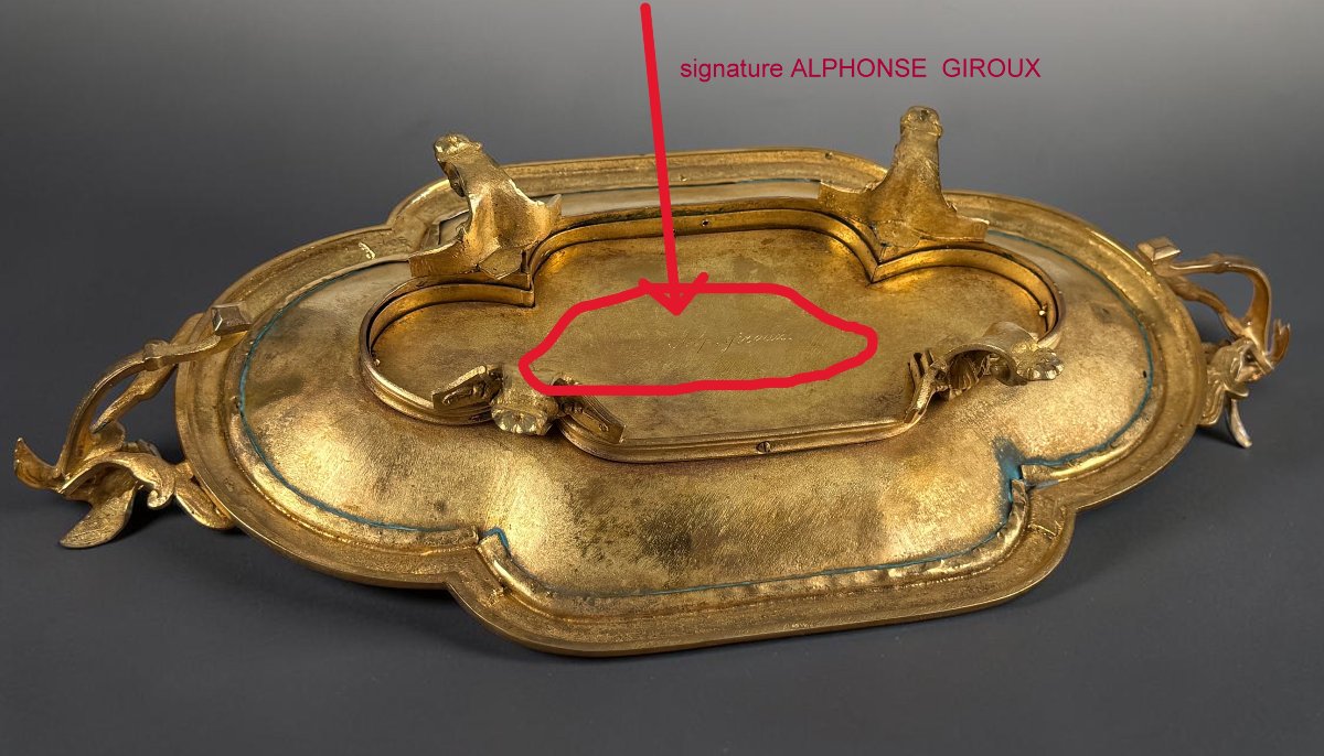 Gilded Bronze Tray With Champlevé Enamels, Signed By Alphonse Giroux, Napoleon III-photo-8