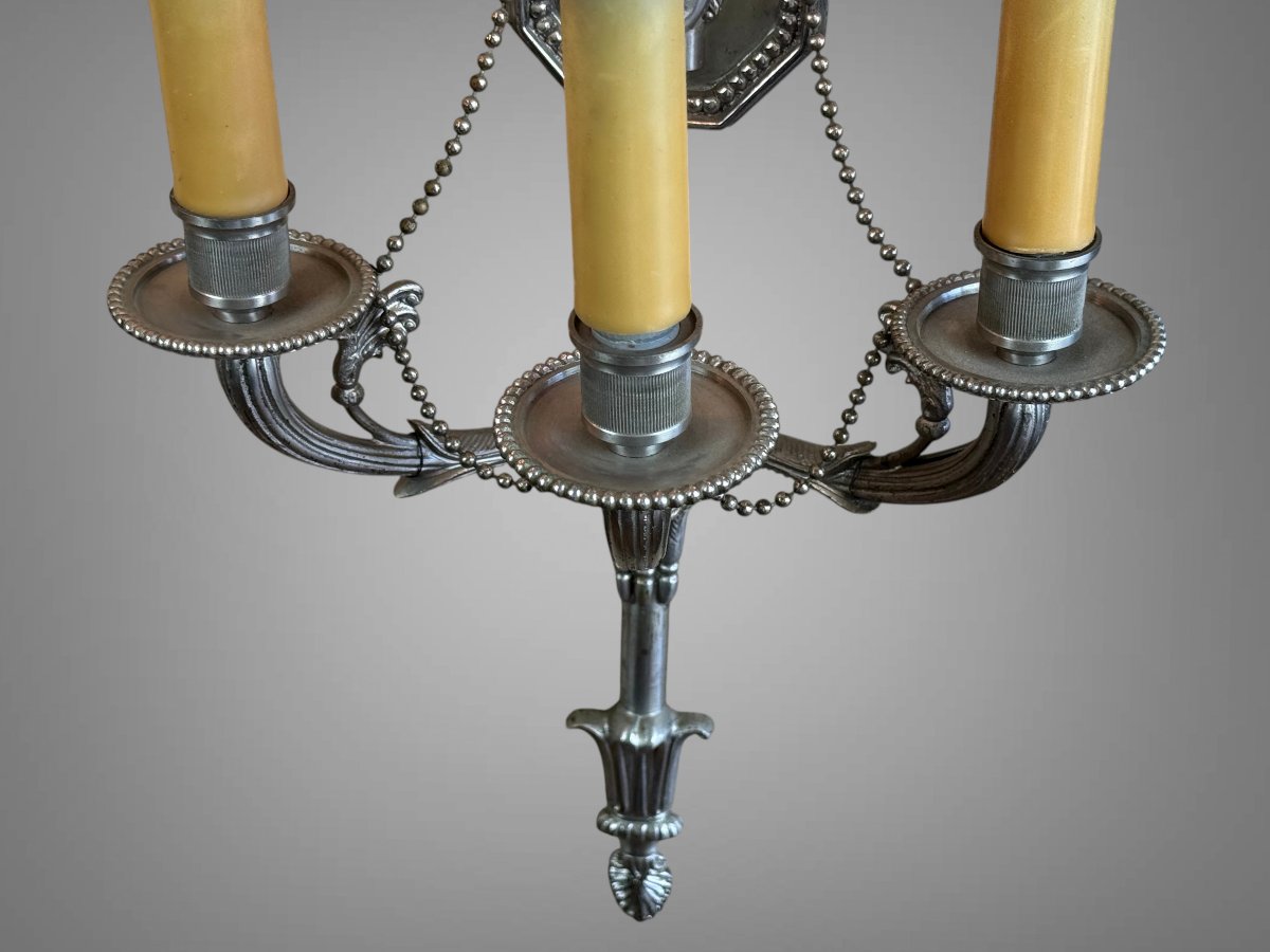 PAIRE D APPLIQUES SIGNÉES " MAISON CHARLES " de 68 CM EN BRONZE ARGENTÉ-photo-1