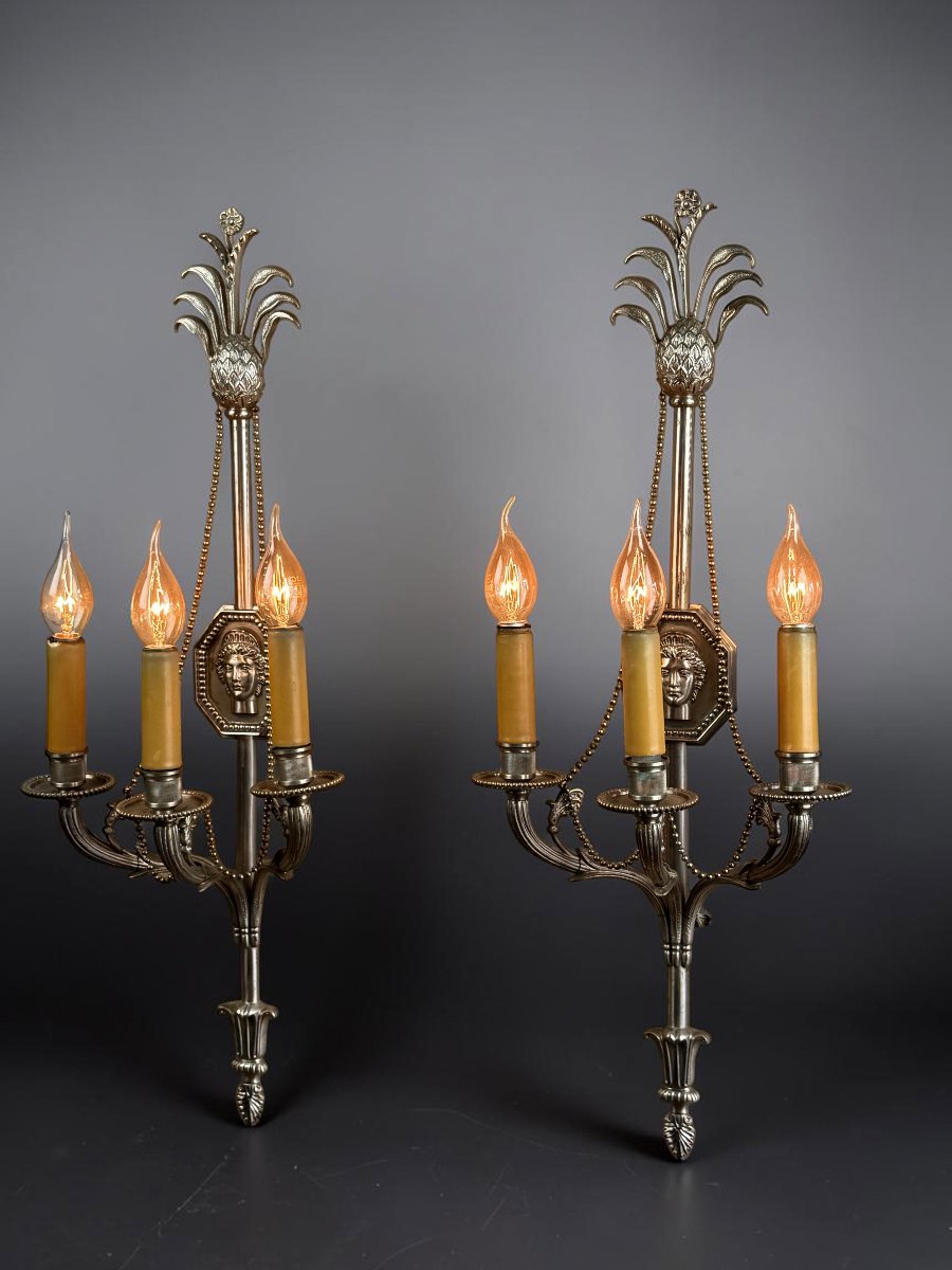 PAIRE D APPLIQUES SIGNÉES " MAISON CHARLES " de 68 CM EN BRONZE ARGENTÉ-photo-7