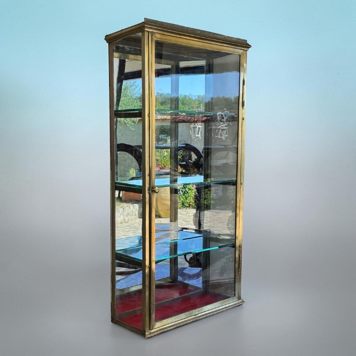 VITRINE ANCIENNE DE MAGASIN EN LAITON / VERRE ET MIROIR DE LA FIN DU XIX eme-photo-2