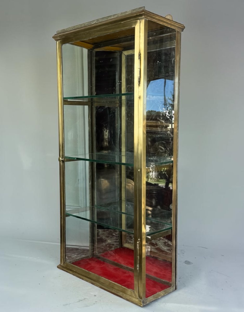 VITRINE ANCIENNE DE MAGASIN EN LAITON / VERRE ET MIROIR DE LA FIN DU XIX eme-photo-3