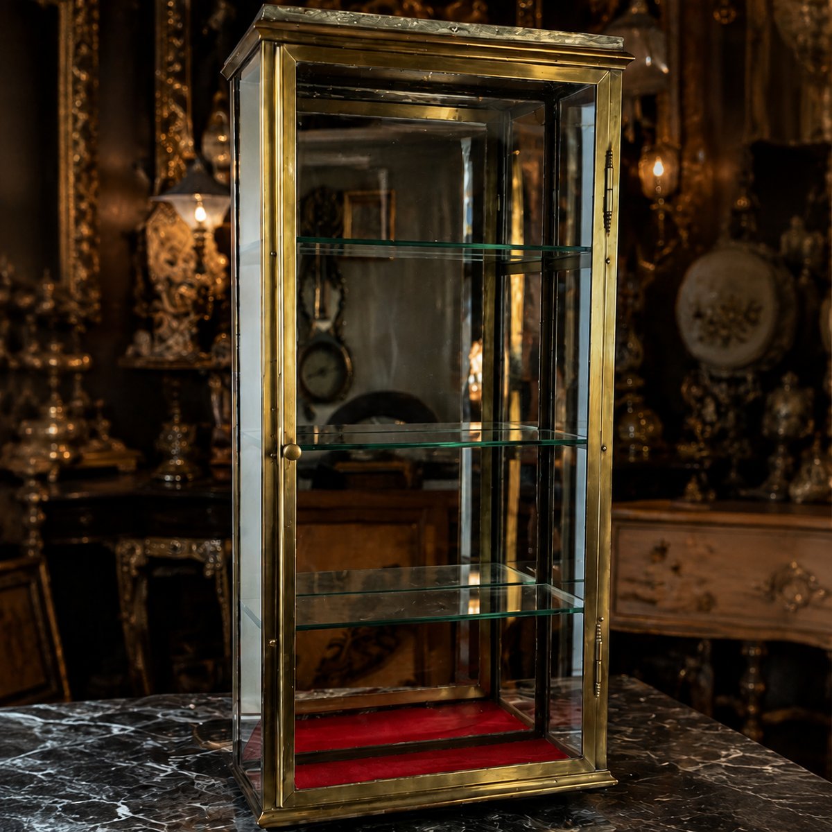 VITRINE ANCIENNE DE MAGASIN EN LAITON / VERRE ET MIROIR DE LA FIN DU XIX eme-photo-3