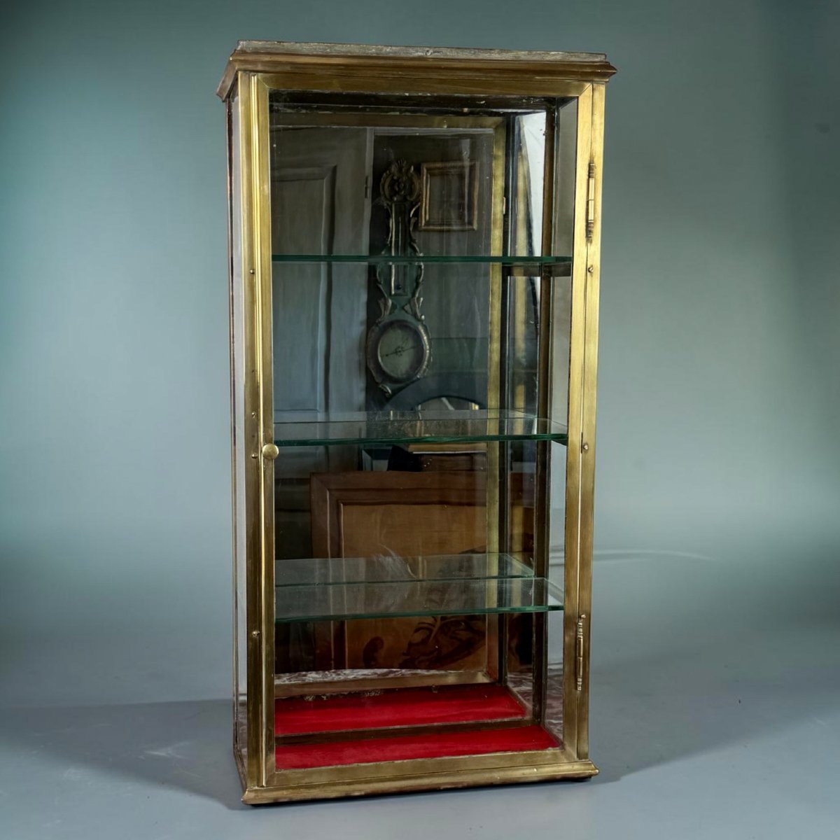 VITRINE ANCIENNE DE MAGASIN EN LAITON / VERRE ET MIROIR DE LA FIN DU XIX eme