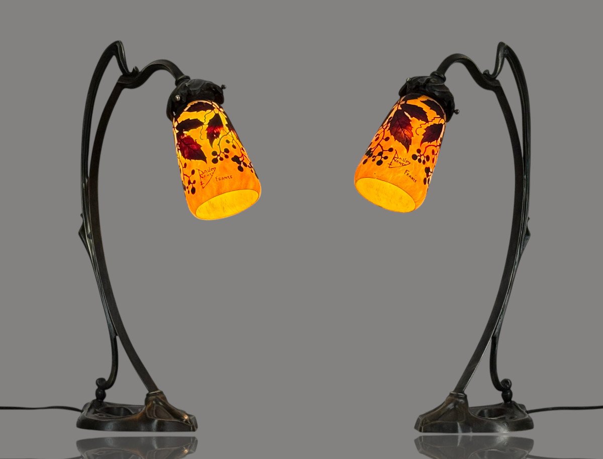 PAIRE DE LAMPES " DAUM NANCY " TULIPES SIGNÉES D' EPOQUE ART NOUVEAU