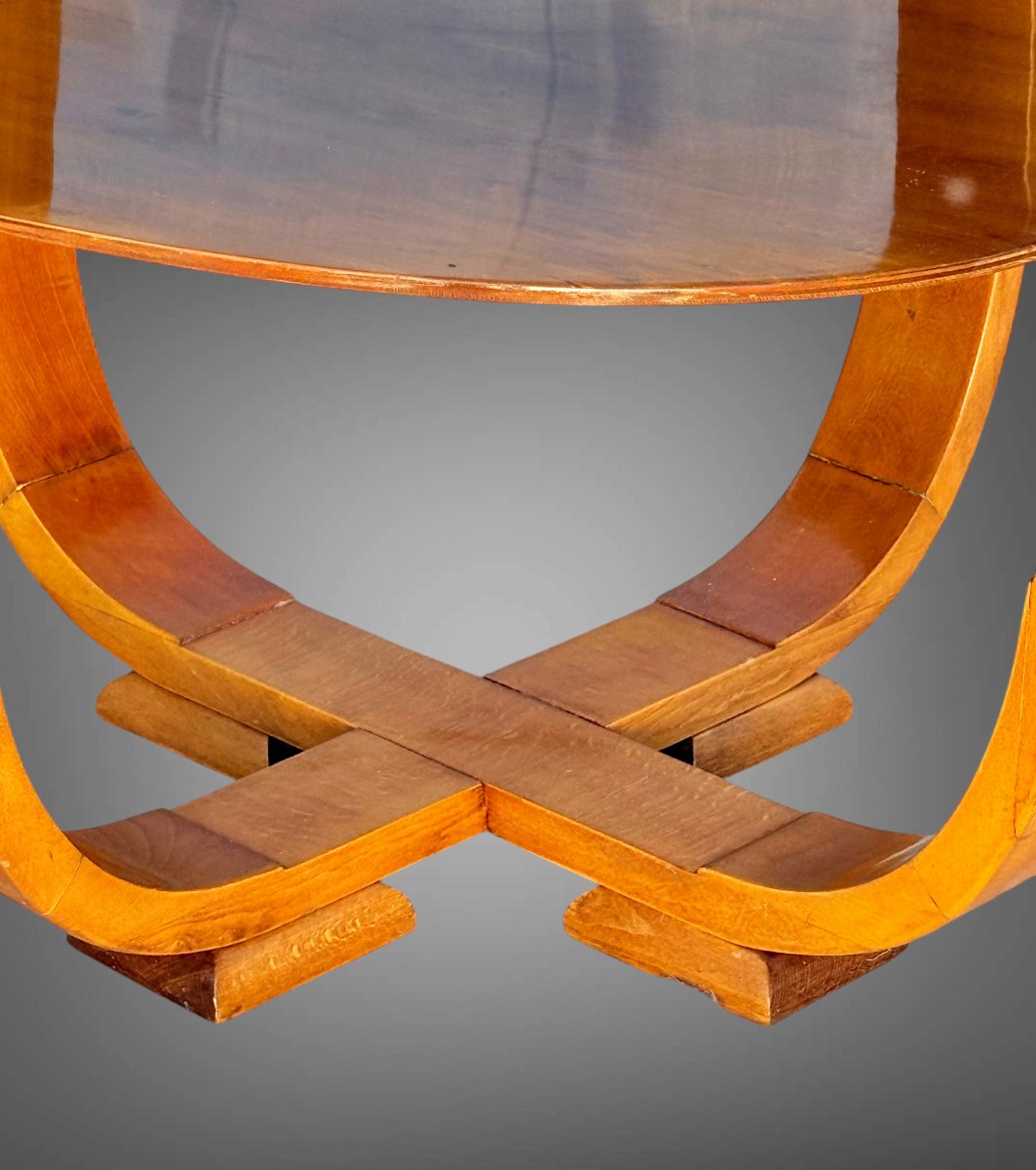 Round Art Deco-era Side Table In Walnut Burl, Resting On 4 Curved Legs-photo-4