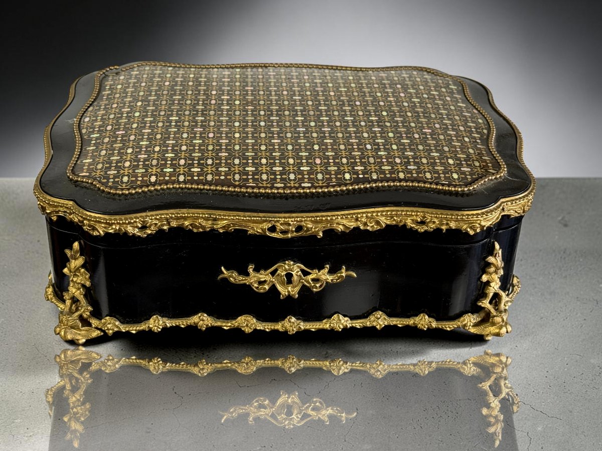 Napoleon III Jewelry Box Signed "maison Boissier" In Queen's Marquetry-photo-2