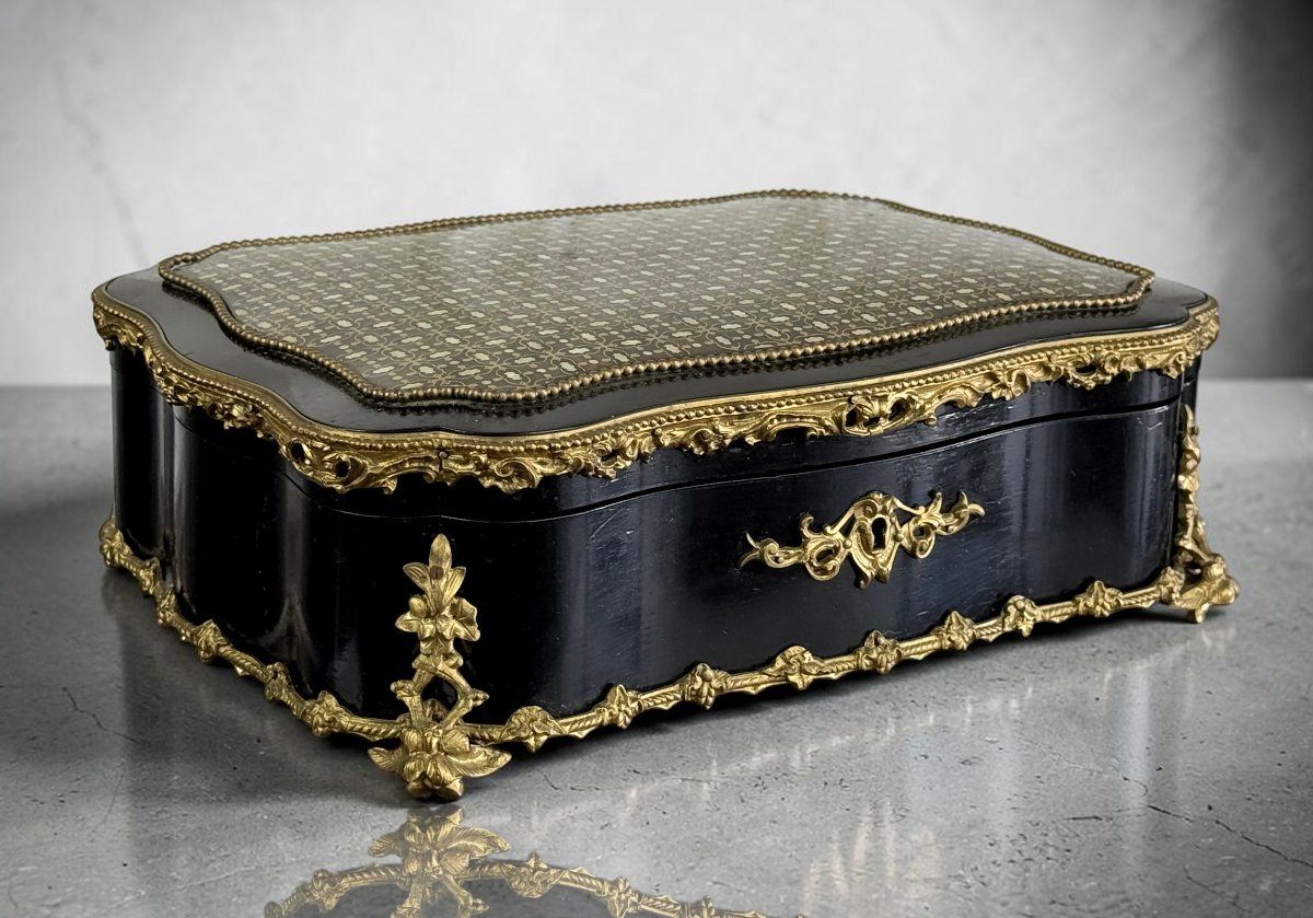 Napoleon III Jewelry Box Signed "maison Boissier" In Queen's Marquetry-photo-3