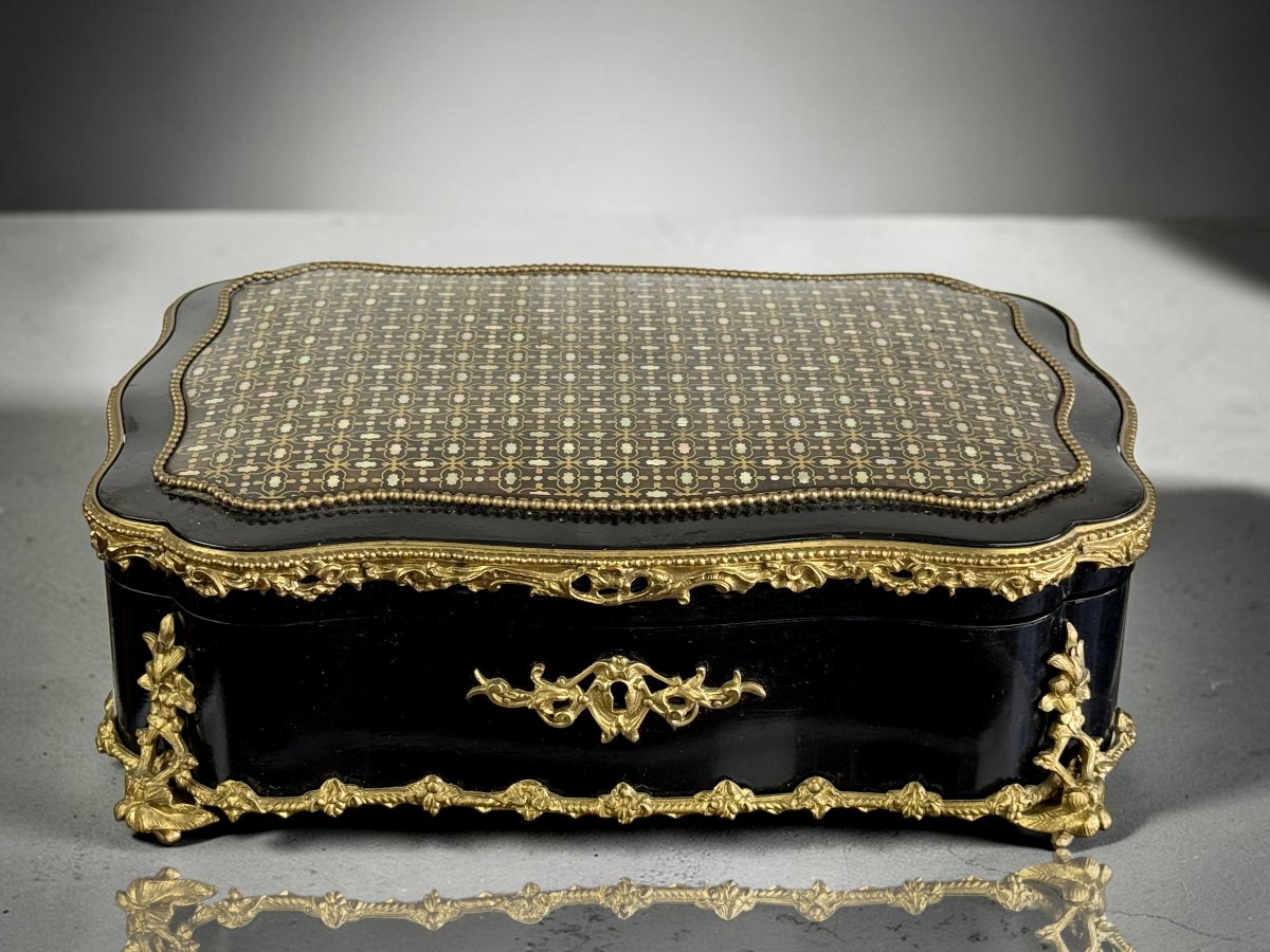 Napoleon III Jewelry Box Signed "maison Boissier" In Queen's Marquetry-photo-4