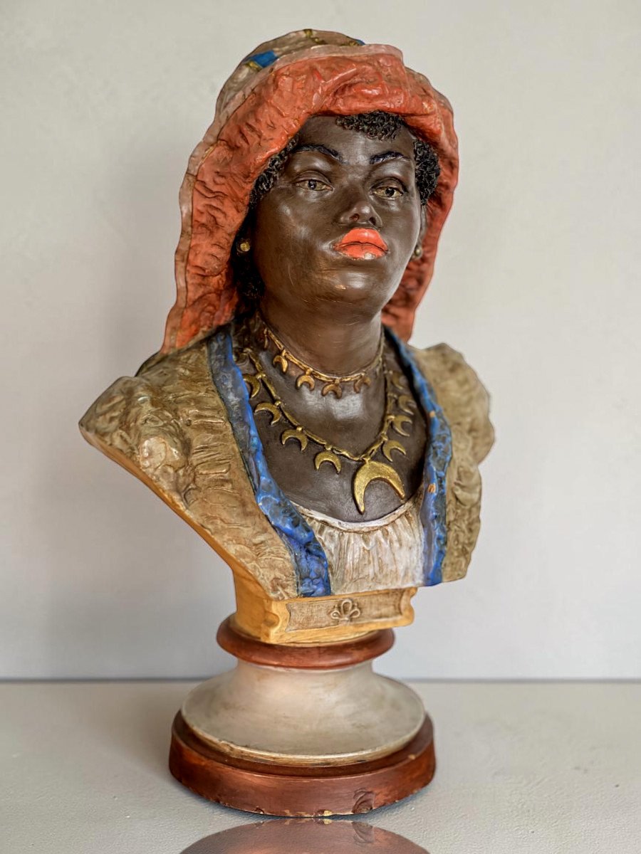 Orientalist Bust In Polychrome Terracotta – Goldscheider, Circa 1900-photo-2