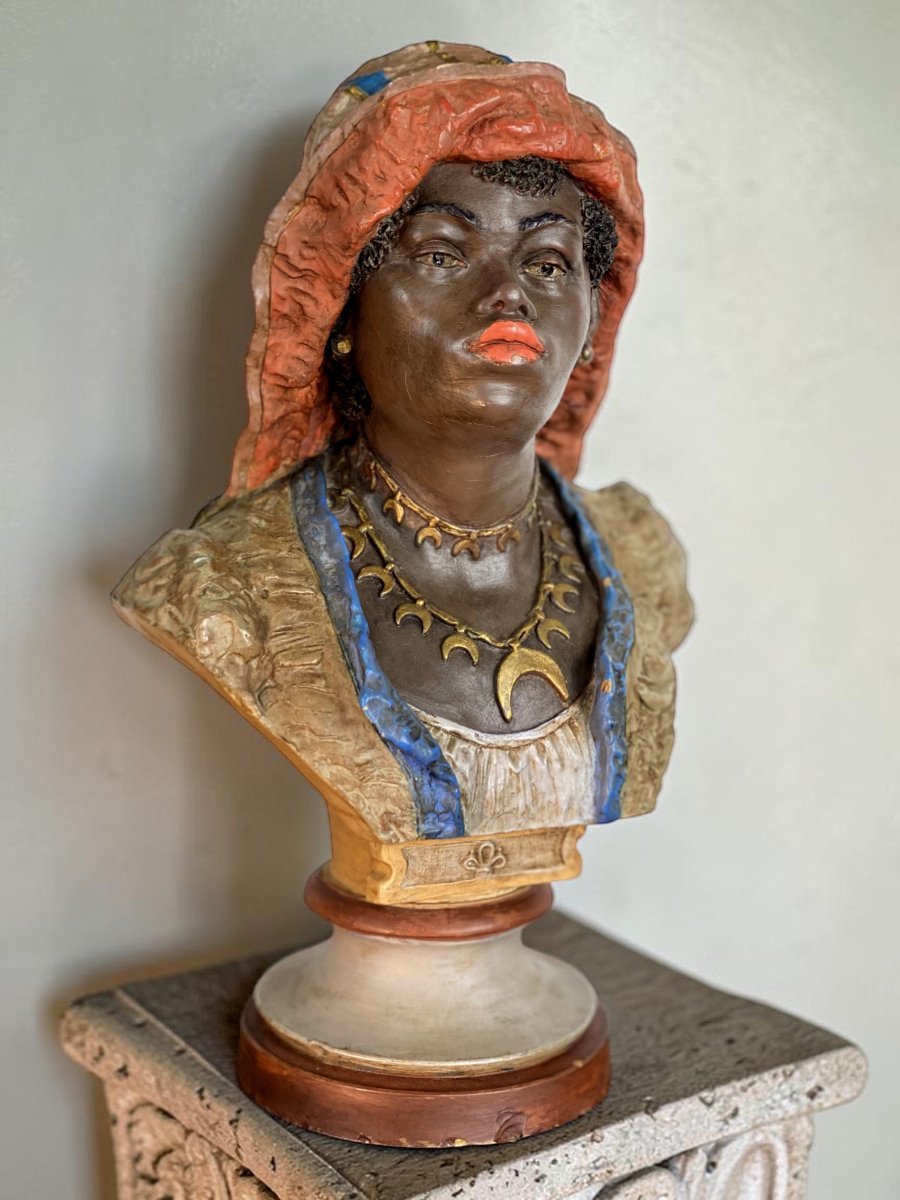 Orientalist Bust In Polychrome Terracotta – Goldscheider, Circa 1900-photo-3