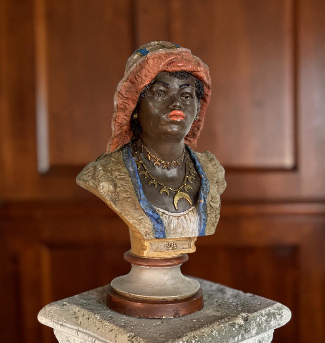 Orientalist Bust In Polychrome Terracotta – Goldscheider, Circa 1900-photo-4