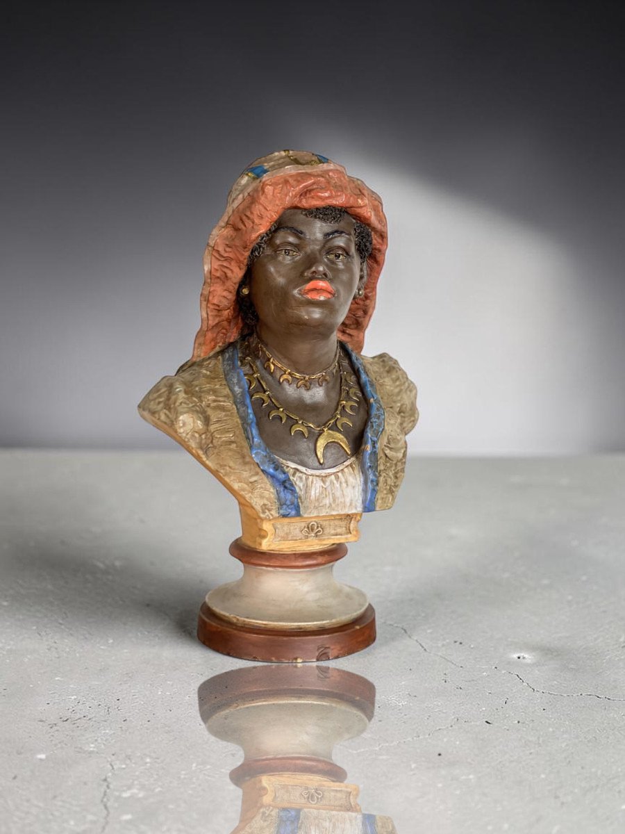 Orientalist Bust In Polychrome Terracotta – Goldscheider, Circa 1900-photo-1