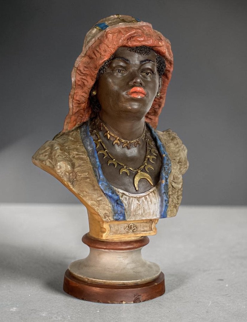Orientalist Bust In Polychrome Terracotta – Goldscheider, Circa 1900-photo-3