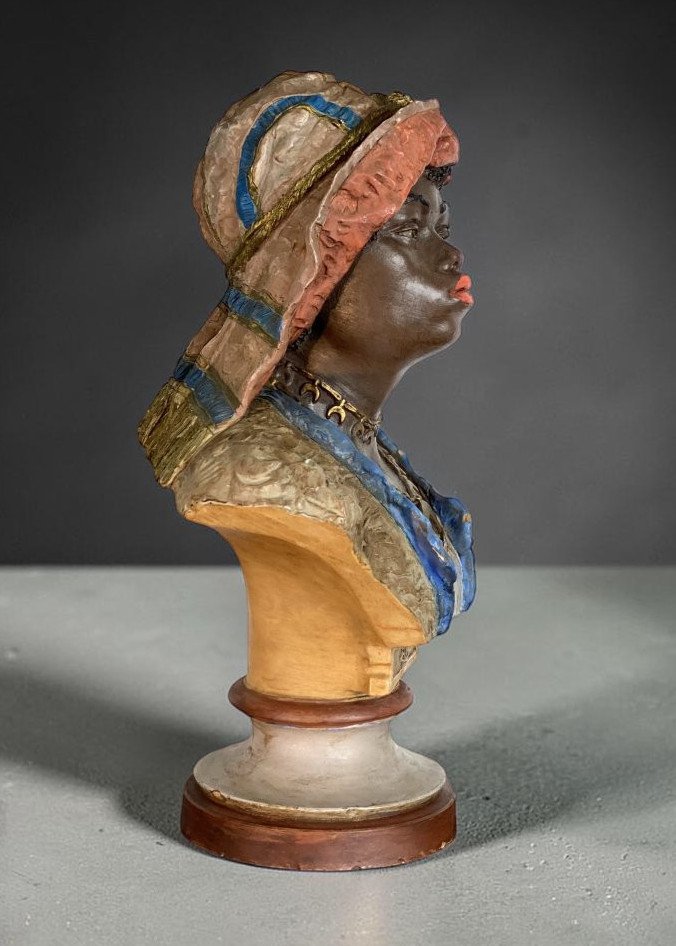 Orientalist Bust In Polychrome Terracotta – Goldscheider, Circa 1900-photo-6