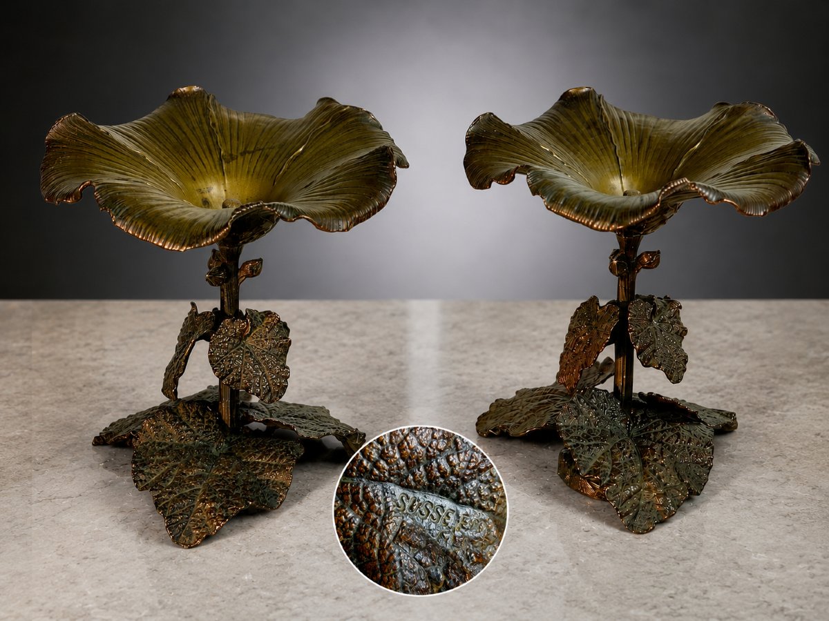 PAIRE DE COUPES EN BRONZE PATINÉ A DECOR VEGETAL – SUSSE FRERES- ART NOUVEAU-photo-2
