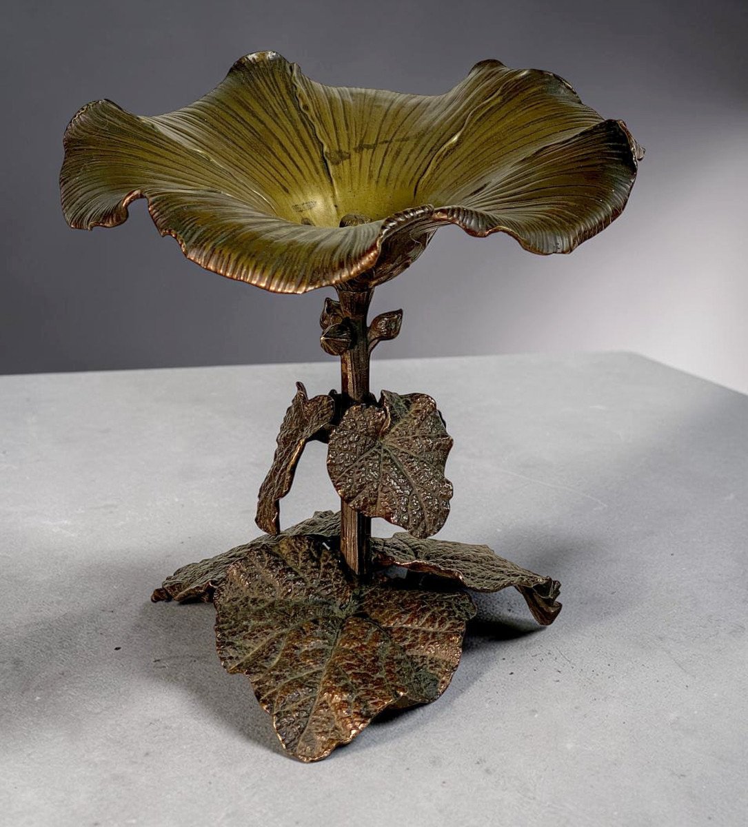 PAIRE DE COUPES EN BRONZE PATINÉ A DECOR VEGETAL – SUSSE FRERES- ART NOUVEAU-photo-1