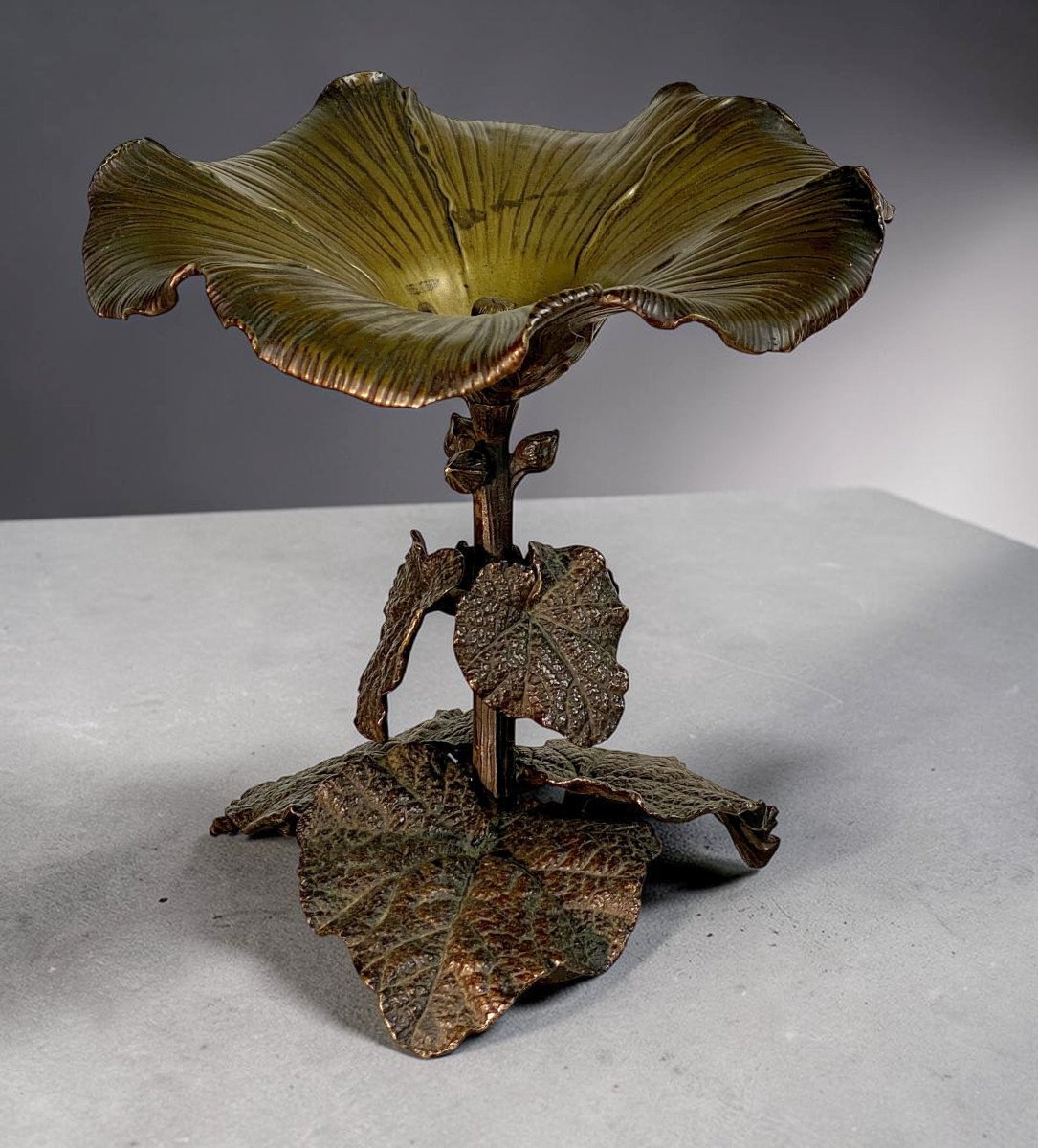 PAIRE DE COUPES EN BRONZE PATINÉ A DECOR VEGETAL – SUSSE FRERES- ART NOUVEAU-photo-3