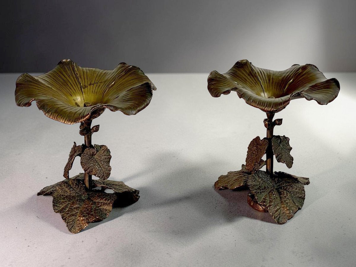PAIRE DE COUPES EN BRONZE PATINÉ A DECOR VEGETAL – SUSSE FRERES- ART NOUVEAU-photo-4