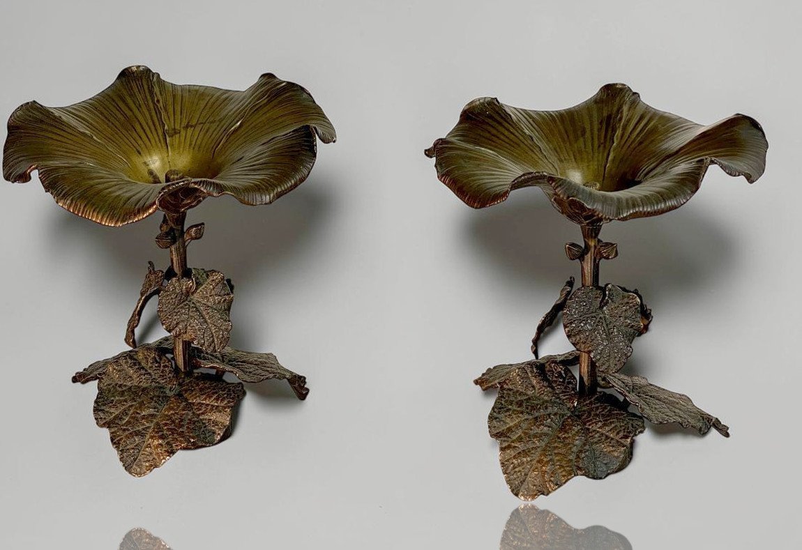 PAIRE DE COUPES EN BRONZE PATINÉ A DECOR VEGETAL – SUSSE FRERES- ART NOUVEAU-photo-7